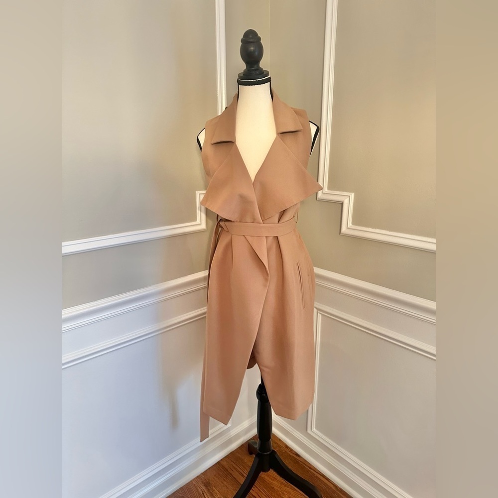 NWT! Freeway Tan Double Breasted Vest Trench. Women’s Size Small